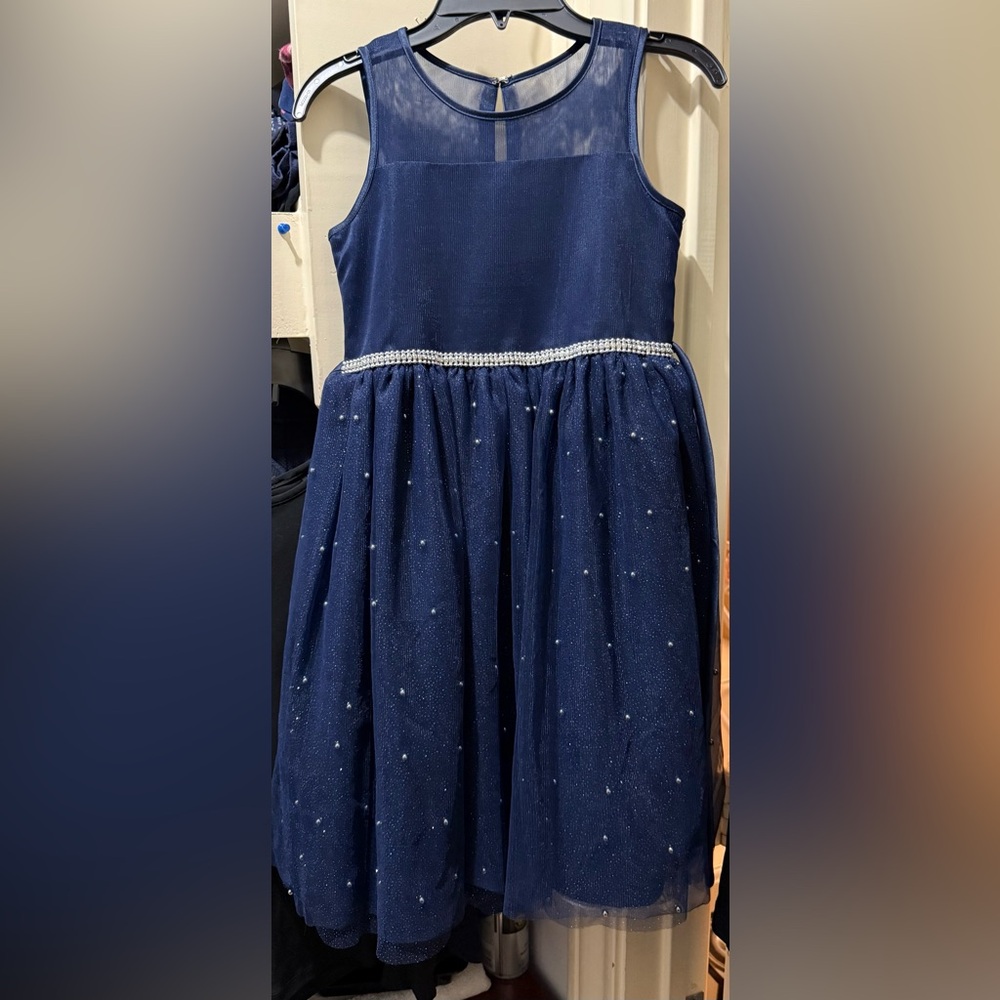 American Princess New Navy Pearl-Embellished Tulle Party Dress